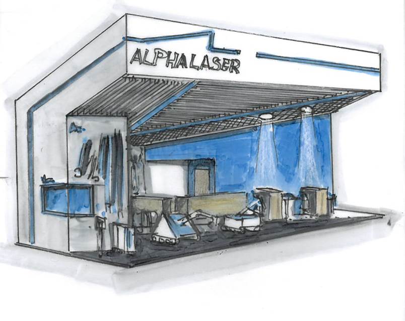 Alpha Laser Messestand Skizze Bruns Messebau